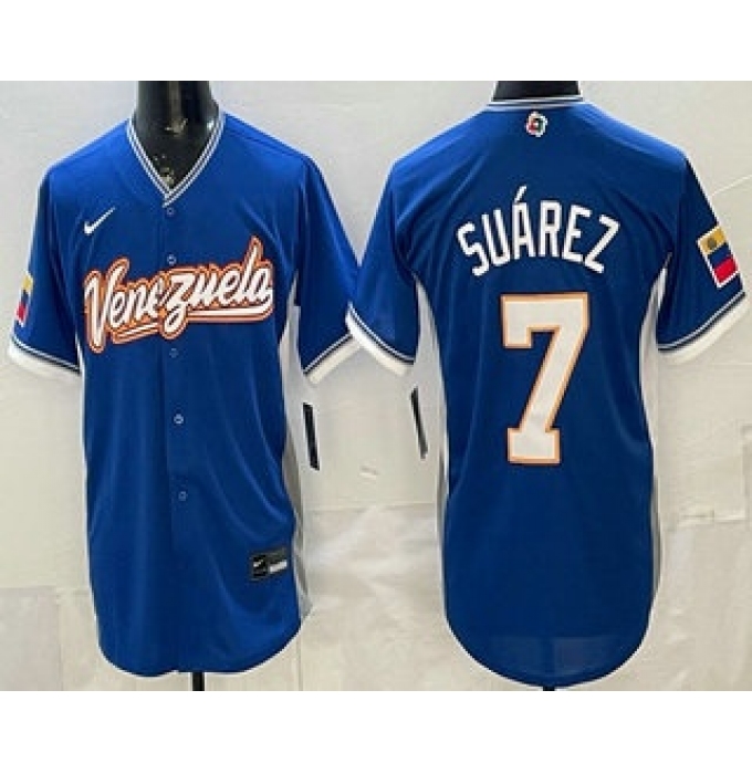 Men's Venezuela #7 Eugenio Suarez Blue 2026 World Baseball Classic Cool Base Jersey