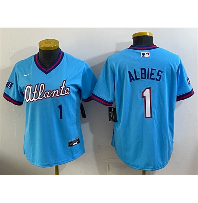 Women's Atlanta Braves #1 Ozzie Albies Powder Blue 2026 City Connect Stadium Stitched Baseball Jersey(Run Small)