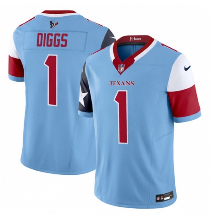 Men's Houston Texans #1 Stefon Diggs Blue 2024 F U S E V5 Limited Stitched Football Jersey