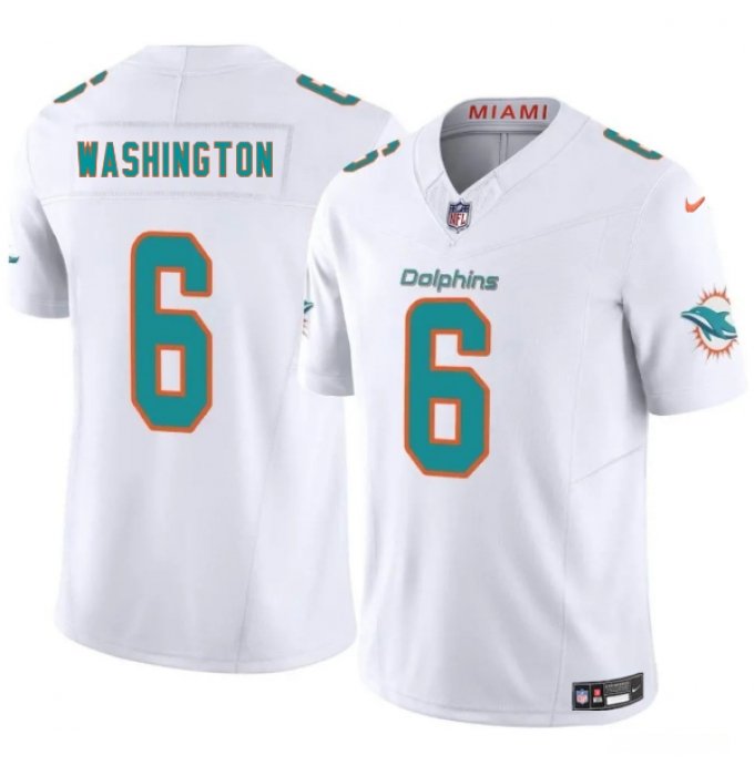Men's Miami Dolphins #6 Malik Washington White 2025 Draft F.U.S.E. Vapor Limited Football Stitched Jersey