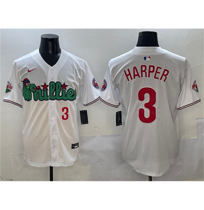 Men's Philadelphia Phillies #3 Bryce Harper White Phanatic Limited Stitched Jersey