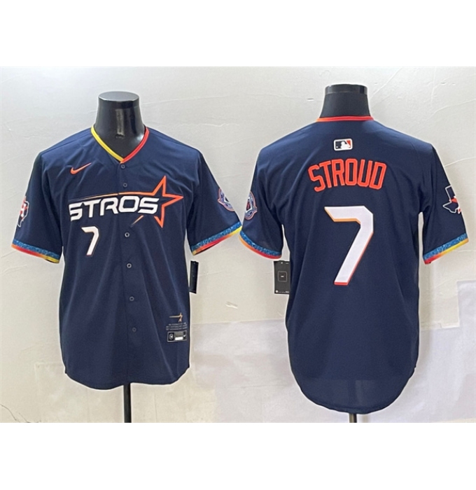Men's Houston Astros #7 C.J. Stroud Navy 2025 City Connect With Texas Limited Stitched Baseball Jersey