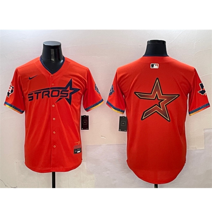 Men's Houston Astros Team Big Logo Orange 2025 City Connect With Texas Limited Stitched Baseball Jersey