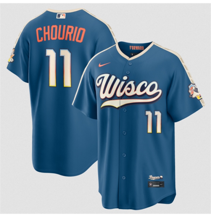 Men's Milwaukee Brewers #11 Jackson Chourio Mineral Blue 2026 City Connect Stadium Stitched Stitched Baseball Jersey