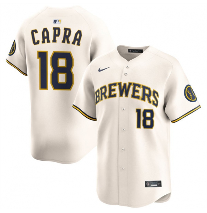 Men's Milwaukee Brewers #18 Vinny Capra Cream 2025 Limited Stitched Baseball Jersey