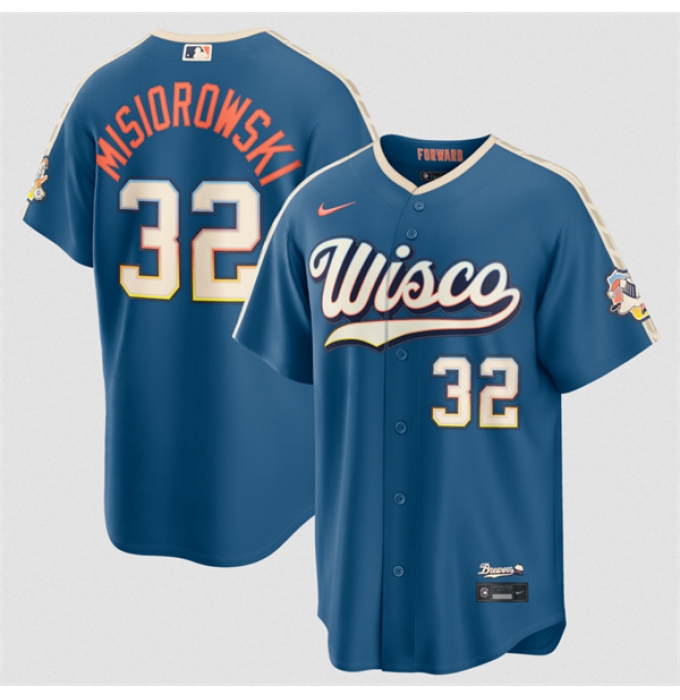 Men's Milwaukee Brewers #32 Jacob Misiorowski Mineral Blue 2026 City Connect Stadium Stitched Stitched Baseball Jersey