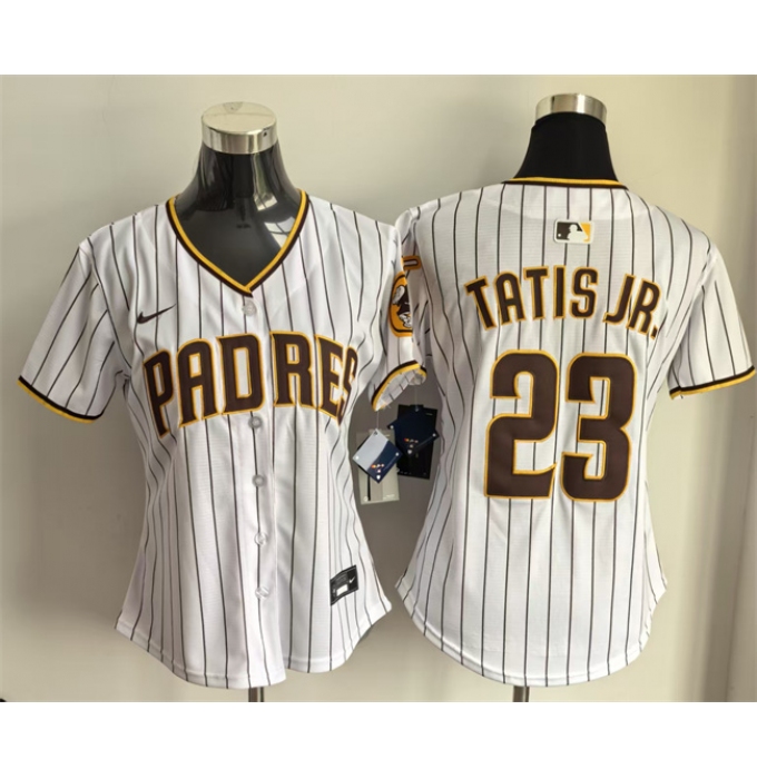 Women's San Diego Padres #23 Fernando Tatis Jr. White Home Limited Stitched Baseball Jersey(Run Small)