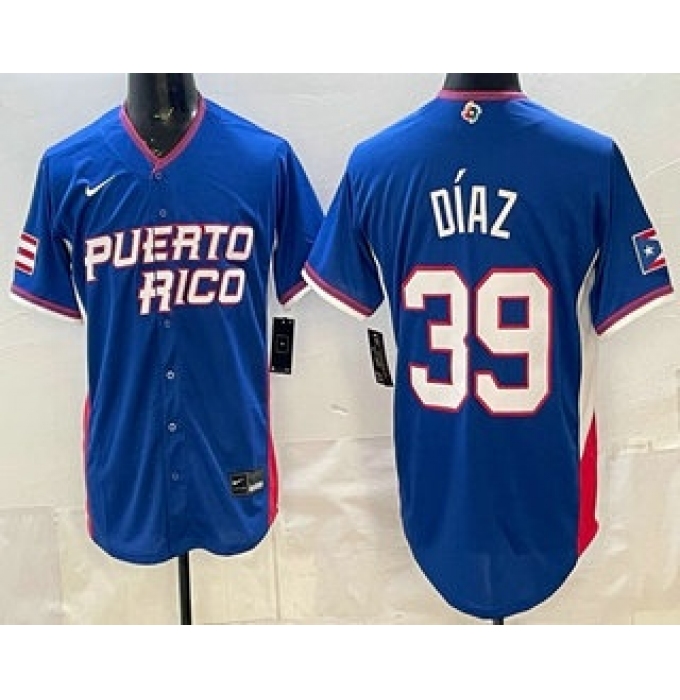 Men's Puerto Rico #39 Edwin Diaz Blue 2026 World Baseball Classic Cool Base Jersey
