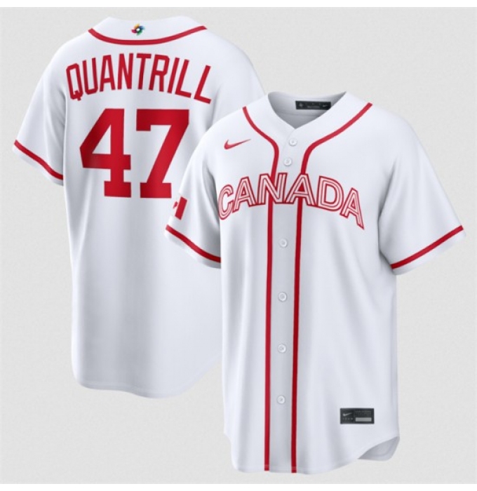 Men's Canada Baseball #47 Cal Quantrill White 2026 World Baseball Classic Home Stadium Stitched Jersey