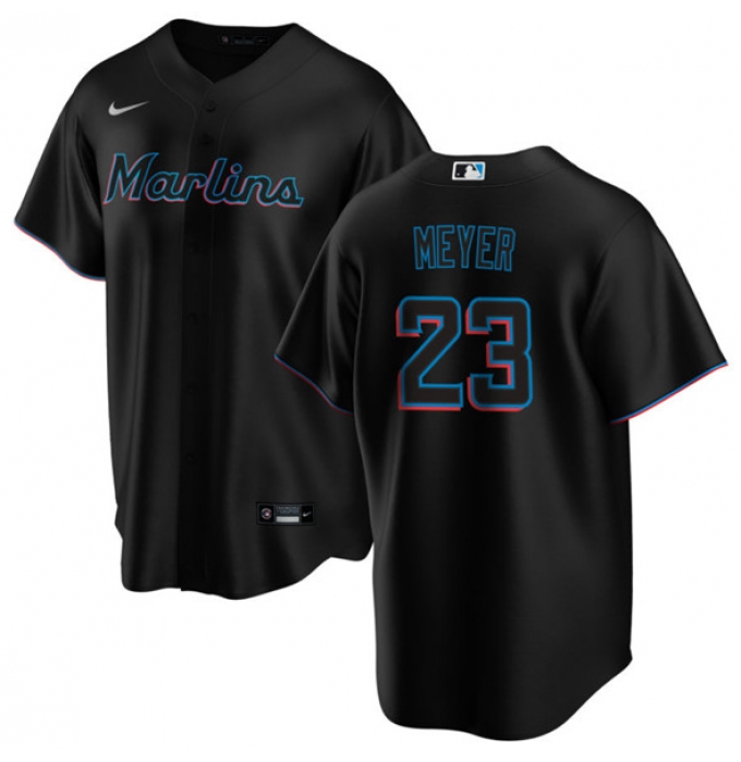 Men's Miami Marlins #23 Max Meyer Black Cool Base Stitched Baseball Jersey
