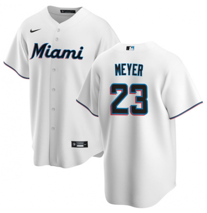 Men's Miami Marlins #23 Max Meyer White Cool Base Stitched Baseball Jersey