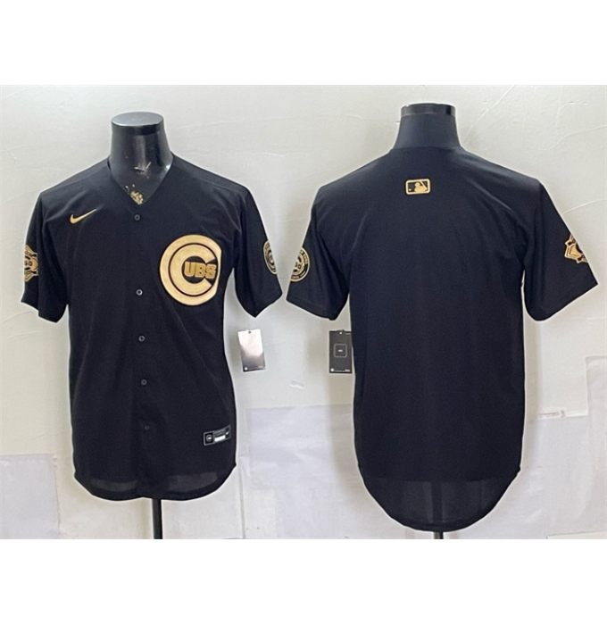 Men's Chicago Cubs Blank Black Gold 150th Anniversary Stitched Baseball Jersey