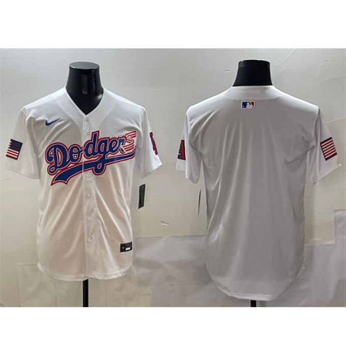 Men's Los Angeles Dodgers Blank White With American Flag Limited Stitched Baseball Jersey
