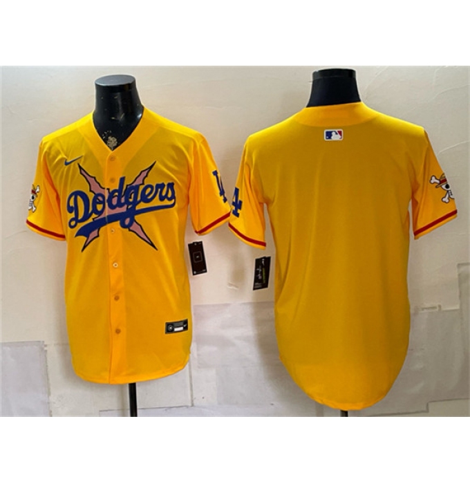 Men's Los Angeles Dodgers x One Piece Blank Yellow Vapor Premier Limited Stitched Baseball Jersey