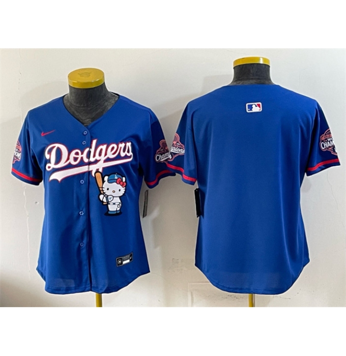 Women's Los Angeles Dodgers Blank Royal Hello Kitty Night 2025 World Series Champions Stitched Baseba