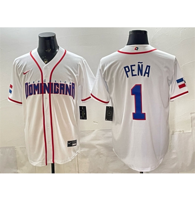 Men's Dominican Republic Baseball #1 Jeremy Pena White 2026 World Baseball Classic Home Stadium Stitched Jersey