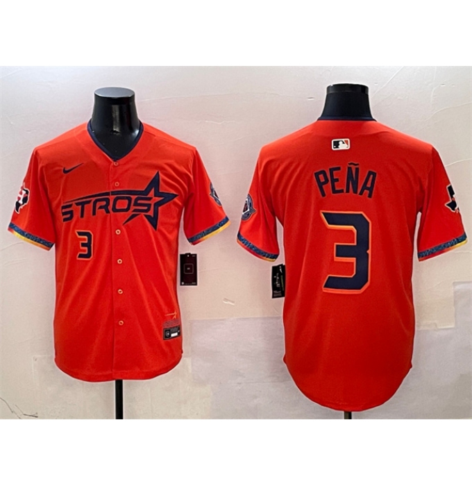 Men's Houston Astros #3 Jeremy Pena Orange 2025 City Connect With Texas Limited Stitched Baseball Jersey
