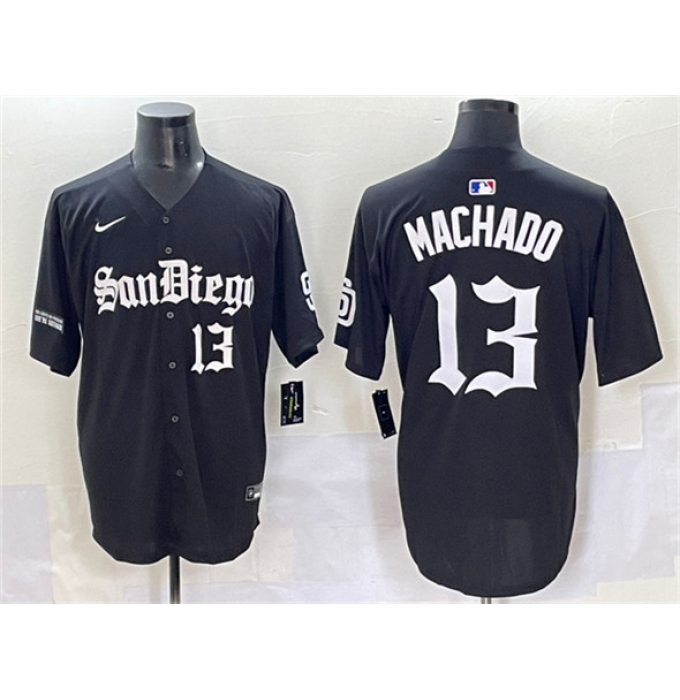 Men's San Diego Padres #13 Manny Machado Black Gothic Edition Vapor Limited Stitched Baseball Jersey
