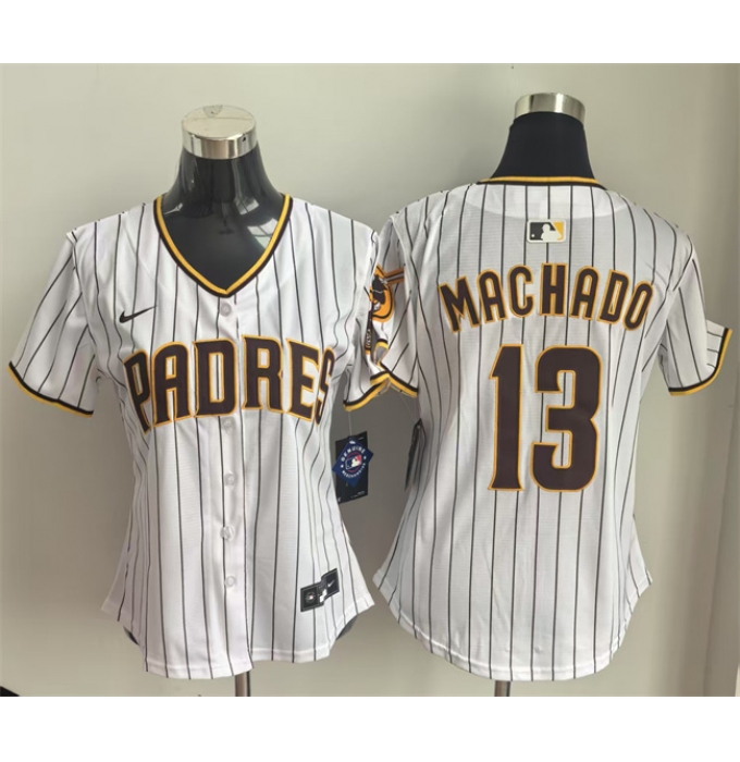 Women's San Diego Padres #13 Manny Machado White Home Limited Stitched Baseball Jersey(Run Small)