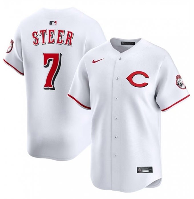 Men's Cincinnati Reds #7 Spencer Steer White 2025 Home Limited Stitched Baseball Jersey