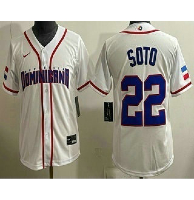 Women's Dominican #22 Juan Soto White 2026 World Baseball Classic Cool Base Jersey