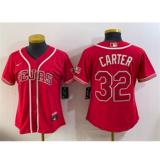 Women's Texas Rangers #32 Evan Carter Red 2026 City Connect Stadium Stitched Baseball Jersey(Run Small)