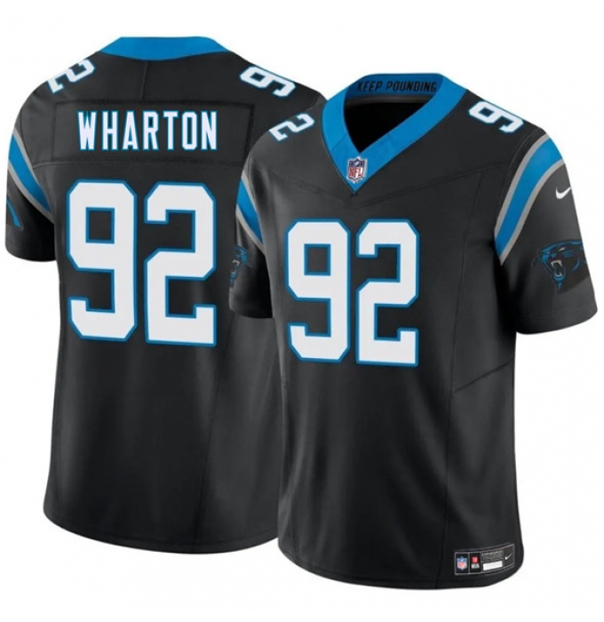 Men's Carolina Panthers #92 Tershawn Wharton Black 2025 F.U.S.E. Vapor Limited Football Stitched Jersey