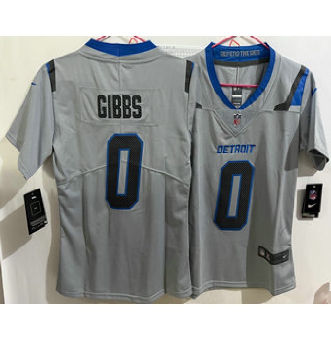 Women's Detroit Lions #0 Jahmyr Gibbs Grey 2026 Vapor Rivalries Collection Limited Stitched Jersey