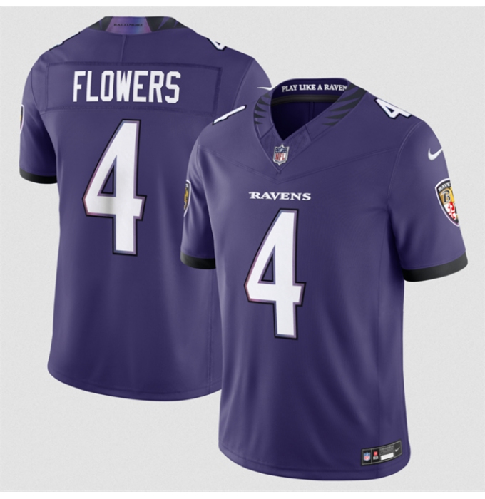 Men's Baltimore Ravens #4 Zay Flowers Purple 2026 F.U.S.E Vapor Stitched Limited Football Jersey