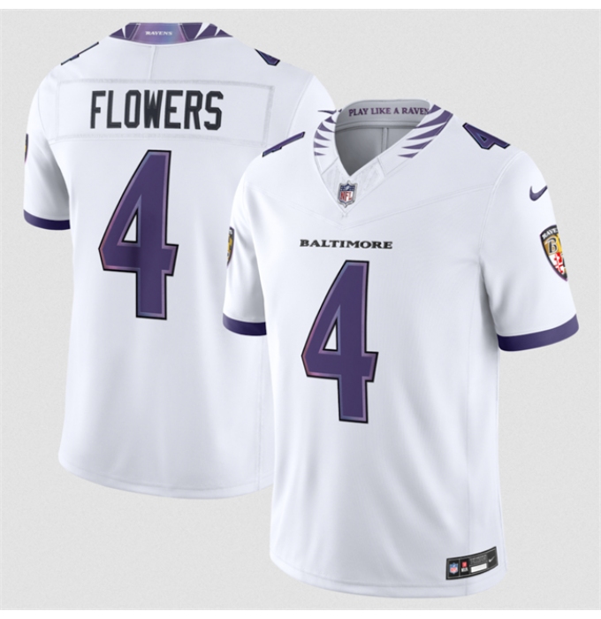 Men's Baltimore Ravens #4 Zay Flowers White 2026 F.U.S.E. Vapor Stitched Limited Football Jersey