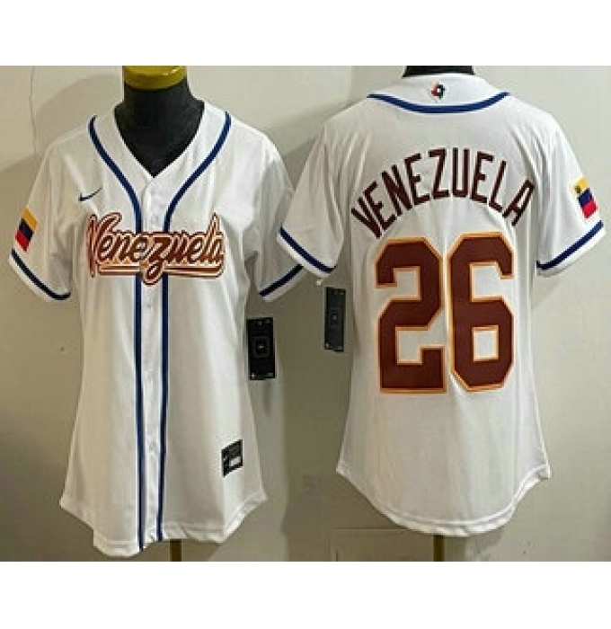 Women's Venezuela #26 Venezuela White 2026 World Baseball Classic Cool Base Jersey