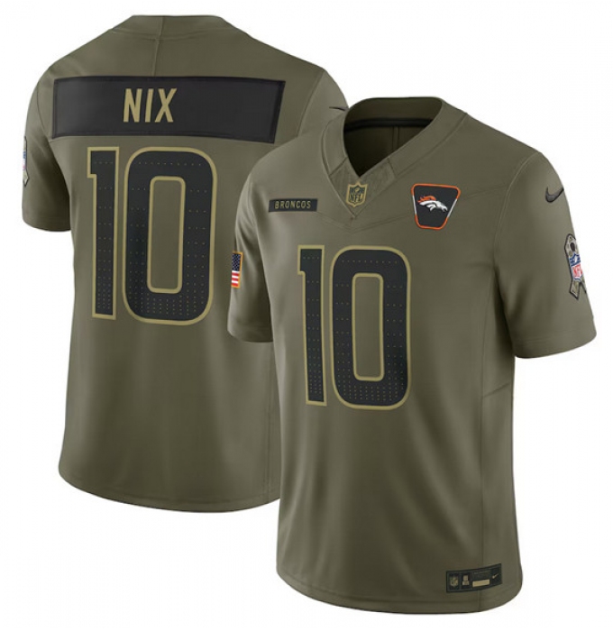 Men's Denver Broncos #10 Bo Nix Olive 2025 Salute to Service Limited Football Stitched Jersey