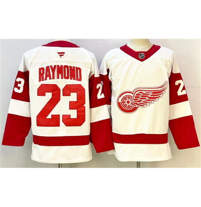 Men's Detroit Red Wings #23 Lucas Raymond White 2024-25 Stitched Jersey