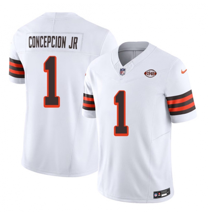 Men's Cleveland Browns #1 KC Concepcion Jr White 2026 1946 Collection F.U.S.E. Vapor Limited Football Stitched Jersey