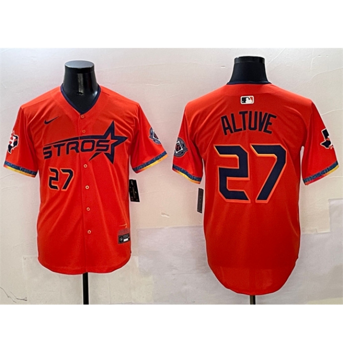 Men's Houston Astros #27 Jose Altuve Orange 2025 City Connect With Texas Limited Stitched Baseball Jersey