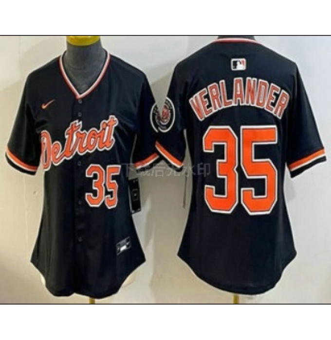 Women's Detroit Tigers #35 Justin Verlander Black Stadium Jersey