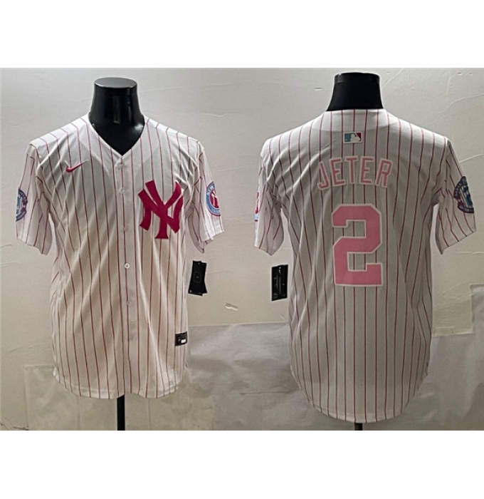 Men's New York Yankees #2 Derek Jeter Pink With Limited Stitched Baseball Jersey