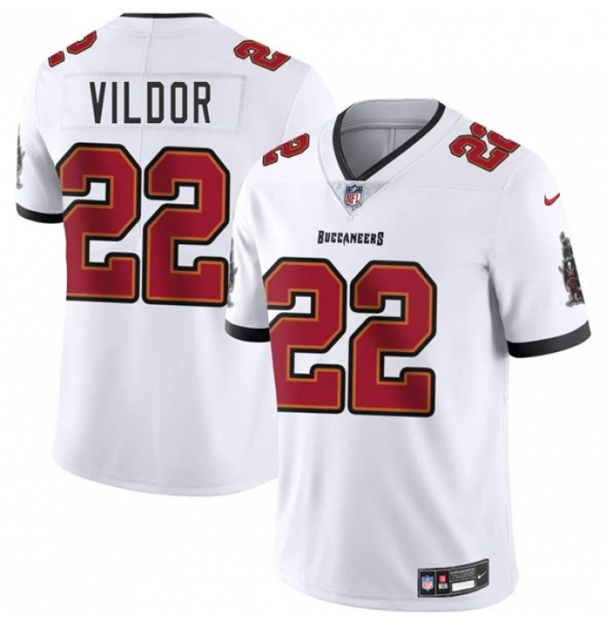 Men's Tampa Bay Buccaneers #22 Kindle Vildor White 2025 Vapor Limited Football Stitched Jersey