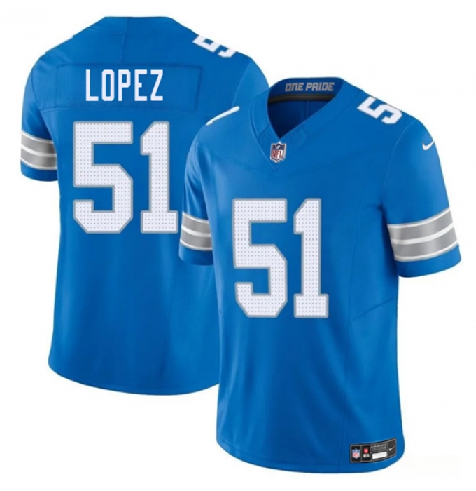 Men's Detroit Lions #51 Roy Lopez Blue 2025 F.U.S.E. Vapor Limited Football Stitched Jersey